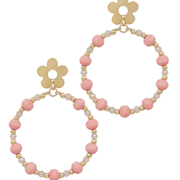 Colored Wood & Ball Circle Earrings - Picture 2 of 2